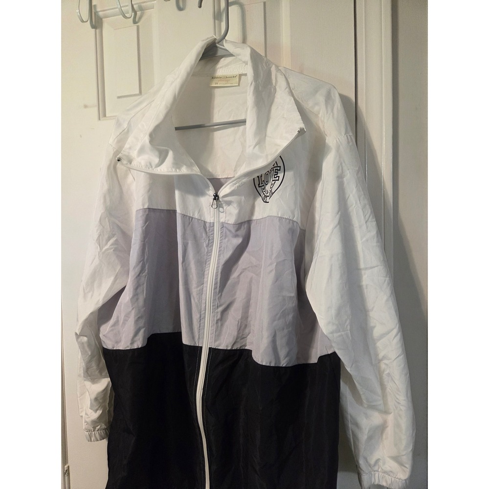 Bobbie Brooks Plus Size 2X Windbreaker Jacket Colorblock White Grey Black Love